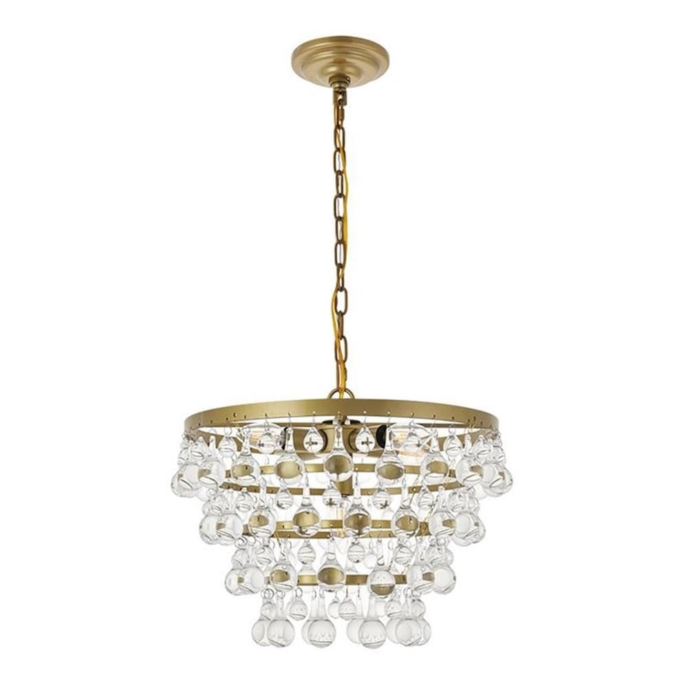 Elegant Lighting Living District Kora 5-Light Mid-Century Metal Pendant in Brass and Clear