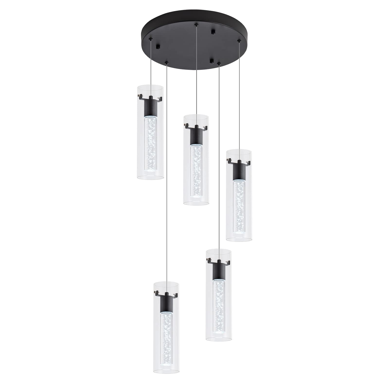 votag LED Pendant Light, 5-Light Over Island, Black Aluminum Model PI-0172A5R-40W-BK