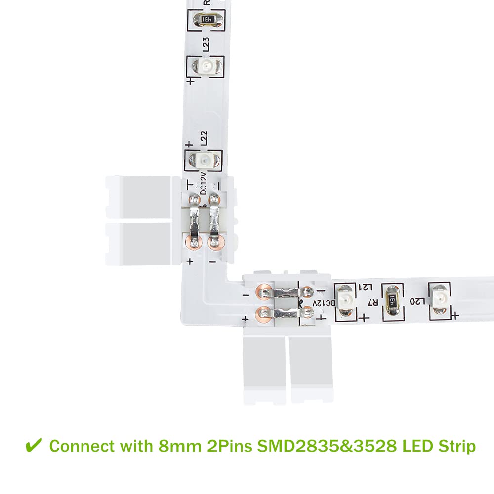 Lightingwill 10Pcs Pack L Shape Solderless Snap Down 2Conductor Led Strip Connector For Right Angle Corner Or 90 Degree Connecti