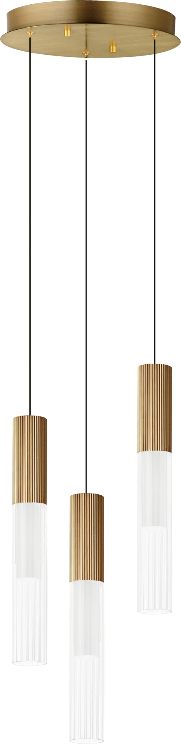 ET2 Lighting Reeds 3-Light Pendant | Gold Finish | Aluminum & Clear Ribbed Glass | Modern Hanging Pendant Light for Kitchen Isla