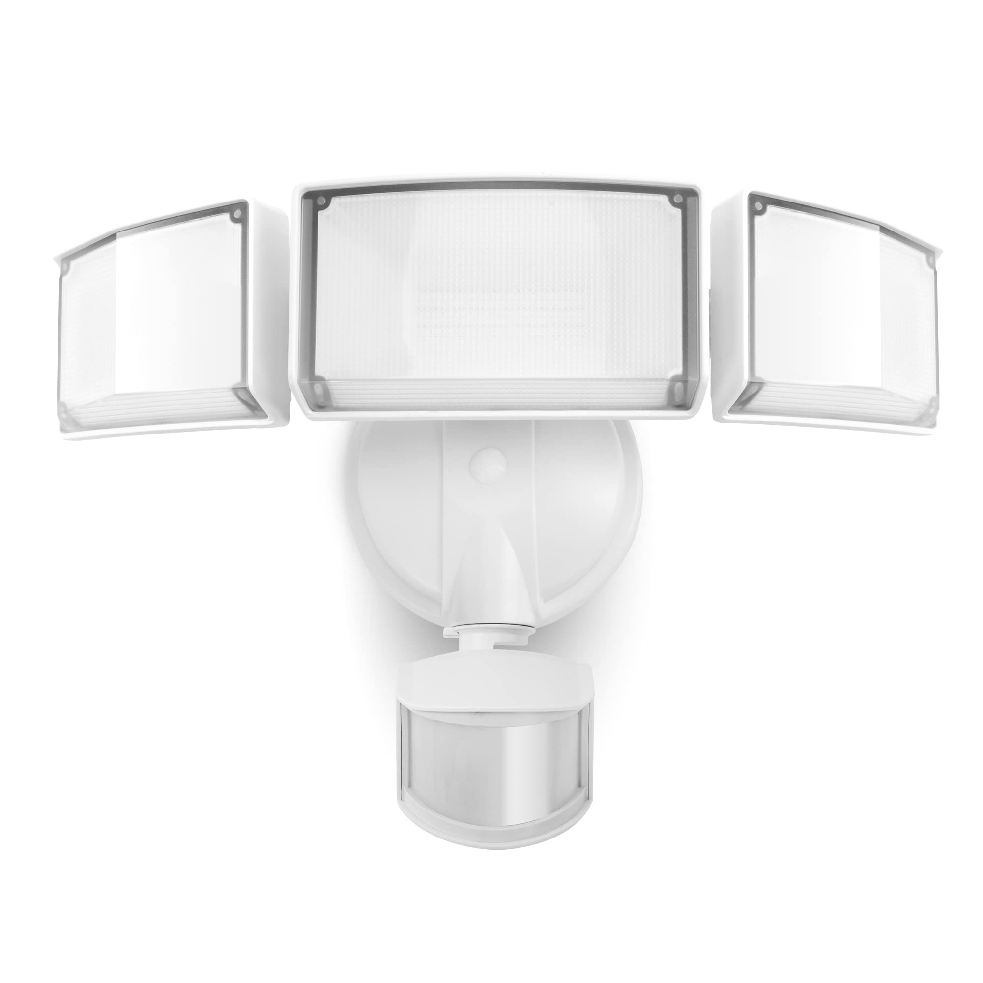 Lutec 72W Led Security Light With Motion Sensor, Ip65 Waterproof, 5000K Daylight, 3 Head, White, Square Design For Outdoor Use