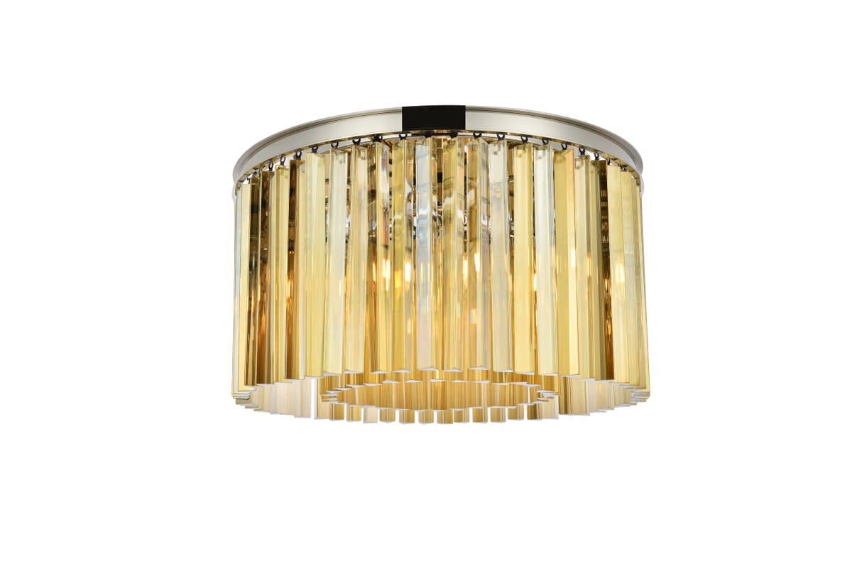Elegant Lighting 8-Light Flush Mount, Polished Nickel Finish, Royal Cut Golden Teak Crystals, Model 1208F26PN-GT/RC, 26in
