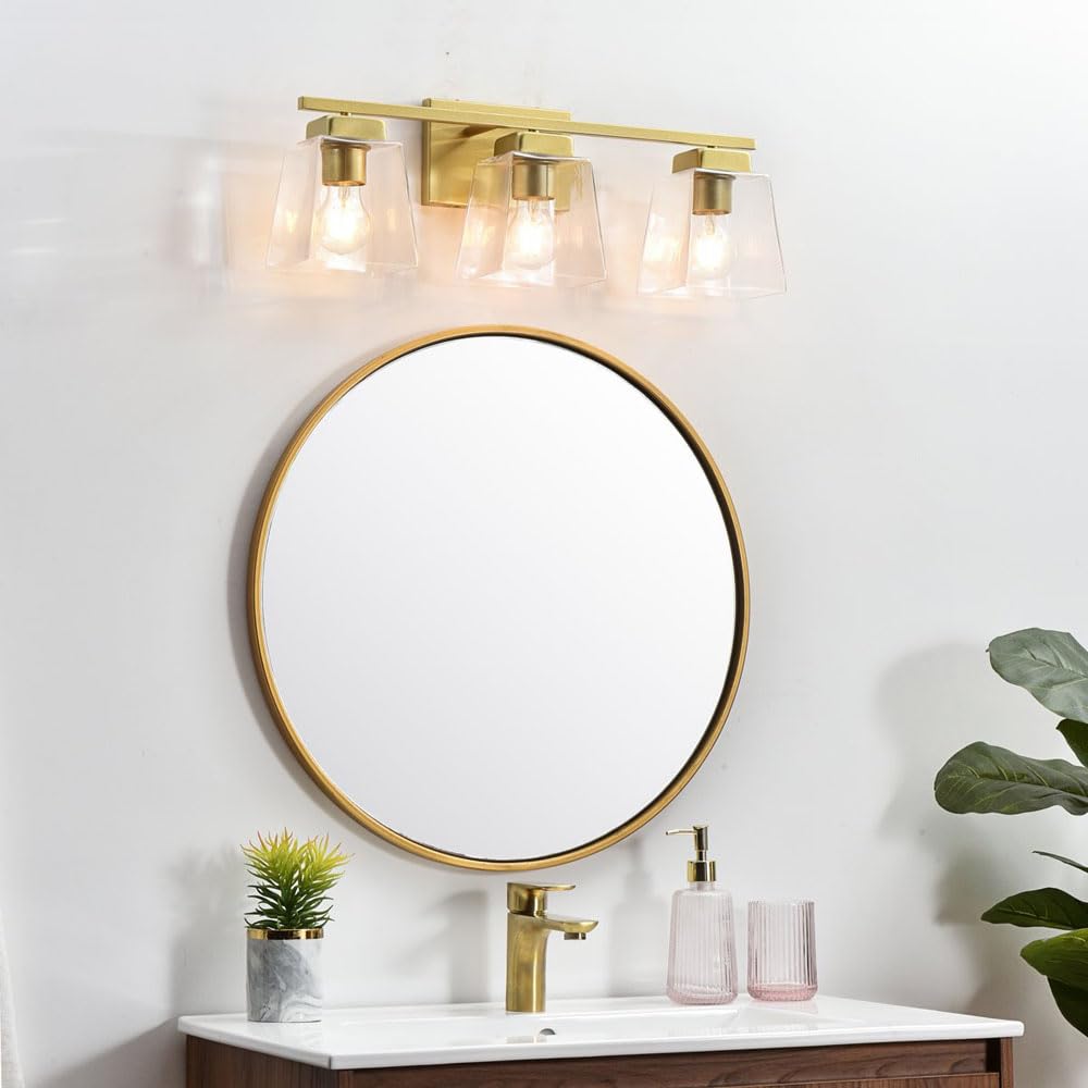 Living District Merrick 3-Light Iron & Glass Bath Sconce in Brass/Clear