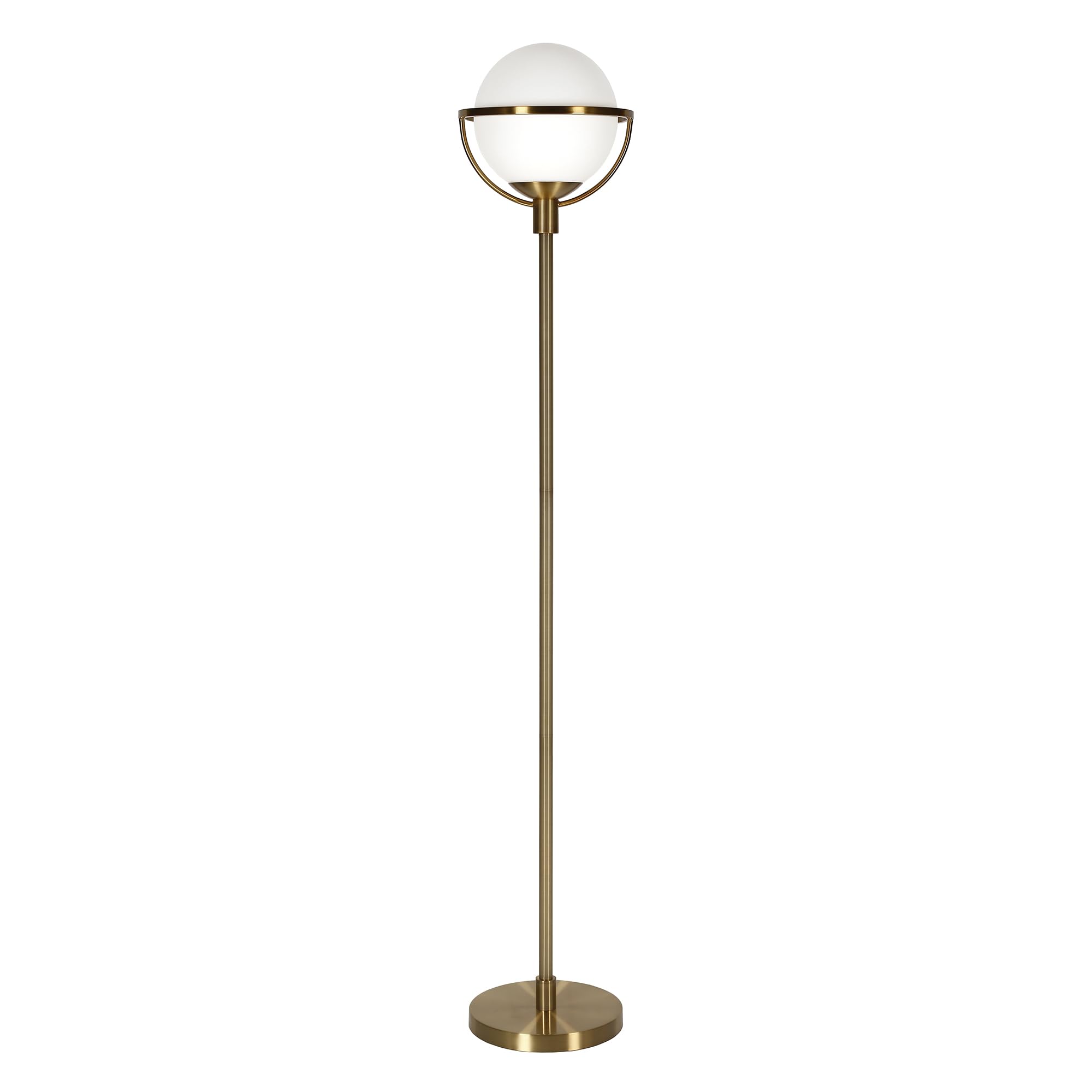 Henn&Hart Cieonna Globe & Stem Floor Lamp with Glass Shade in Brass/White, 68 Tall