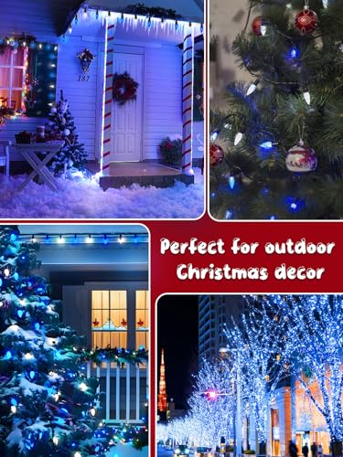 C6 Solar Christmas Lights Outdoor  50 Led 16Ft Christmas Decorations Outdoor Waterproof  Solar String Lights For Outside With 8 Modes  Fairy Twinkle Light For Tree Garden Xmas Decor (White And Blue)