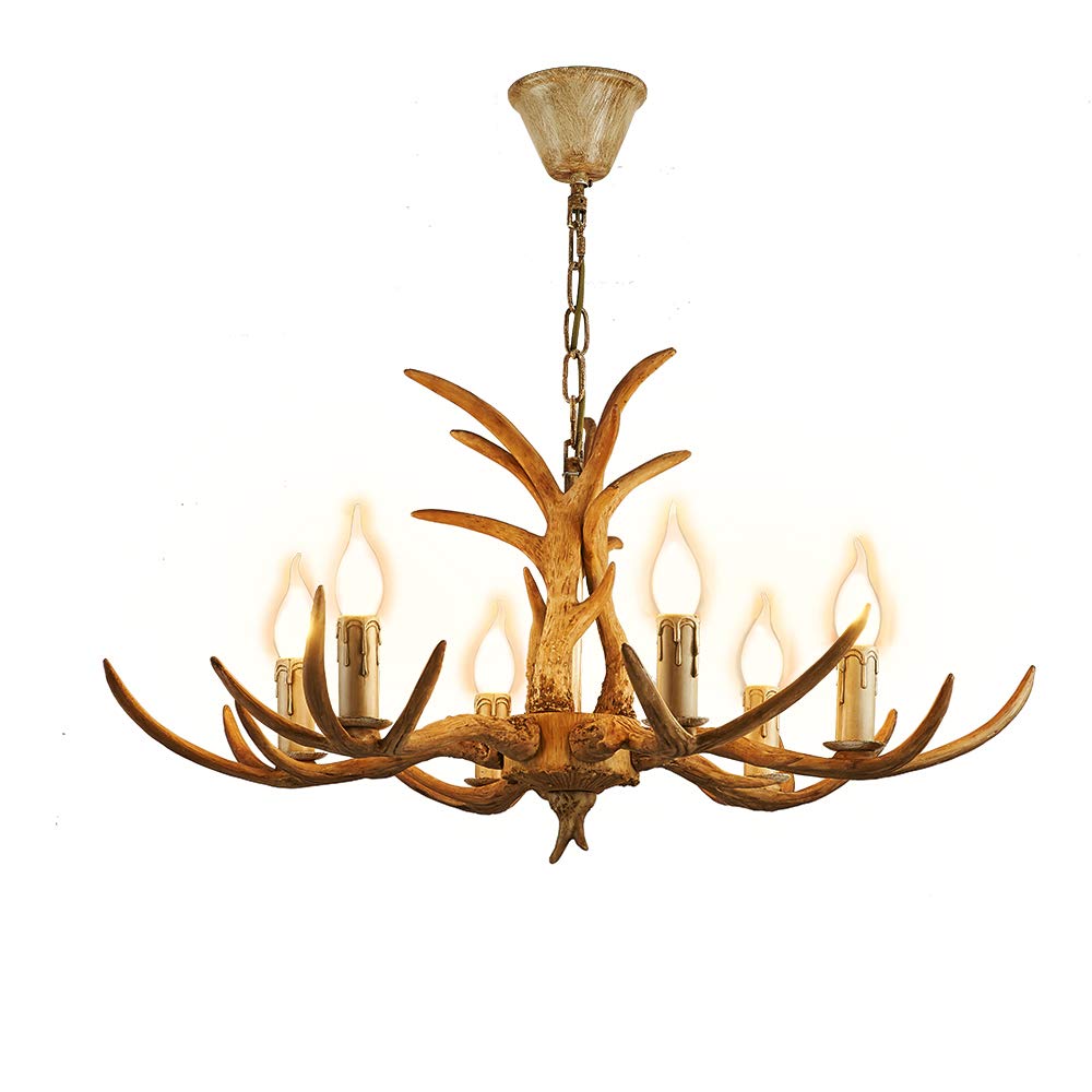 Gdrasuya10 6 Lights Antler Chandelier Light  Vintage Antler Chandelier Rustic Farmhouse Chandelier Light Deer Horn Pendent Light Fixture for Living Room Dining Room Bedroom Christmas Without Bulb