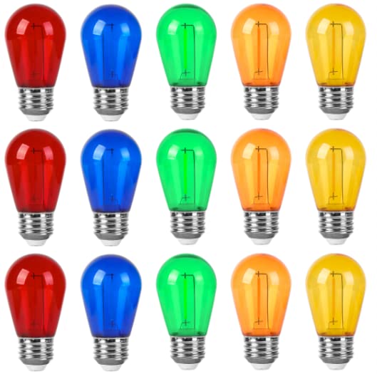 Neanete Multi Color S14 Led Light Bulbs, Shatterproof, Patio Pack Of 15, E26 Base