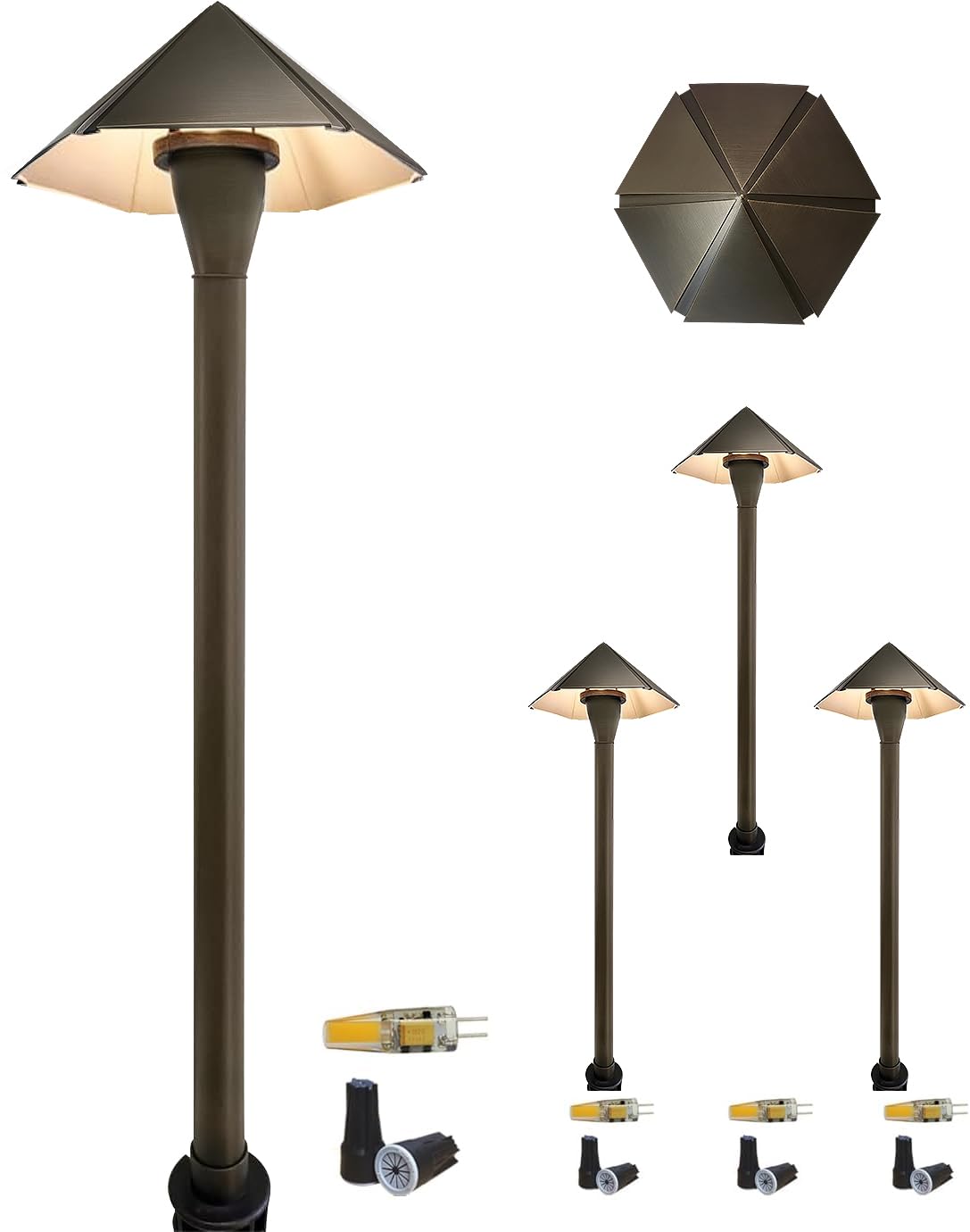 COLOER 4-Pack 12V Brass Outdoor Low Voltage Garden Path Lights for Outside(Bronze,23.2 Tall, 7.9 Shade) with 2W 2700K G4 LED Bul