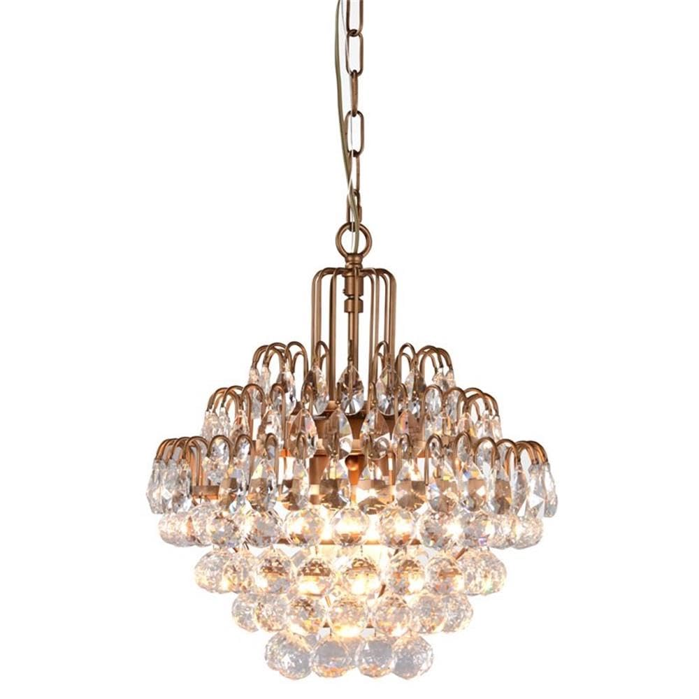 Kosas Home Thayer 3-Light Iron and Crystal Chandelier in Antique Brass