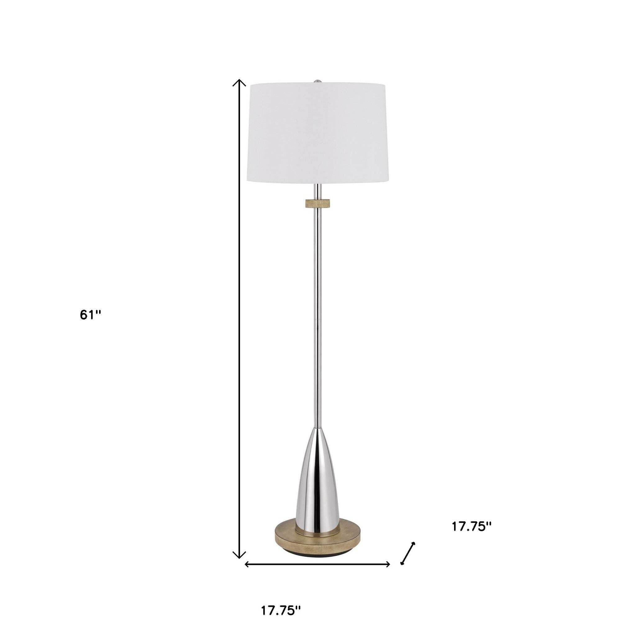 Homeroots Chrome Traditional Floor Lamp - 61 In. Tall With White Square Shade - Metal Construction