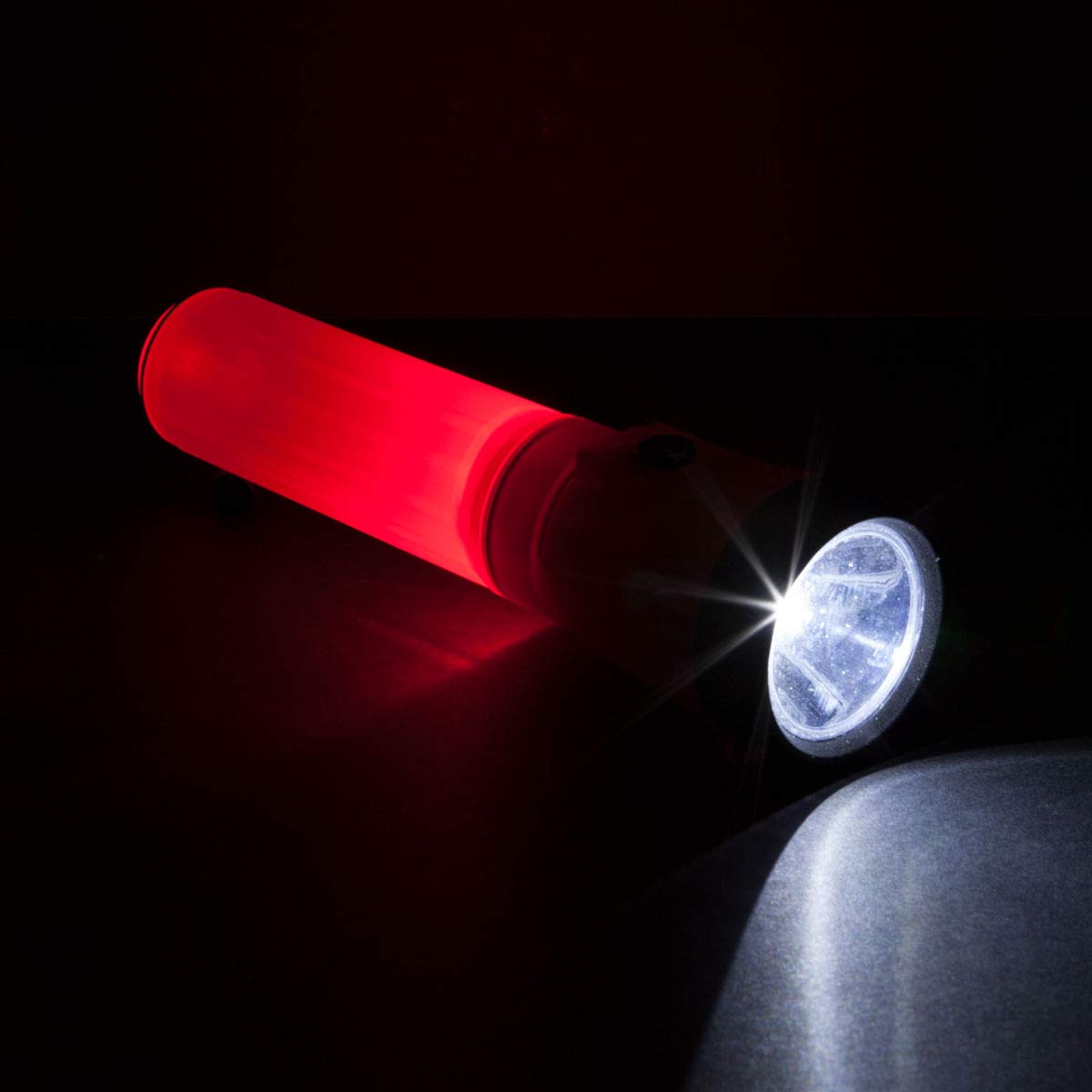 Life Gear LED Flashlight with Glow Handle, Emergency Flasher, Storage Compartment, One Size, White/Red, Model LG141