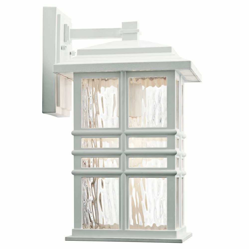 Kichler Beacon Square 14.25'' Outdoor Wall Light In White, 1-Light Exterior Wall Sconce With With Clear Hammered Glass, (14.25''
