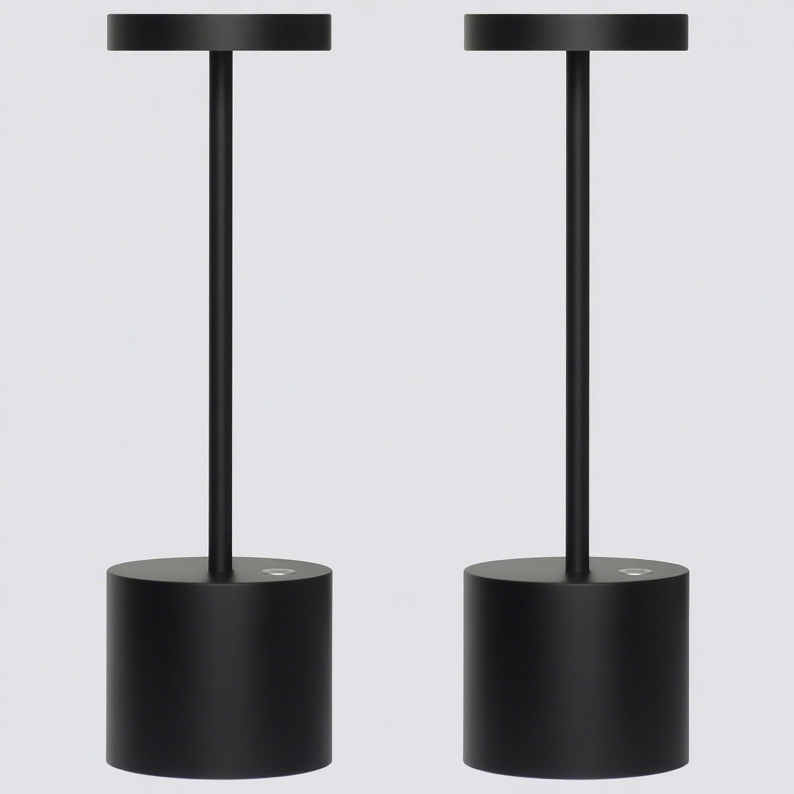 Barryca Cordless Table Lamp - IP54 Waterproof, 3-Color Dimmable, 5000mAh Battery, USB Portable LED Light, Matte Black, 2 Pack, Model S801