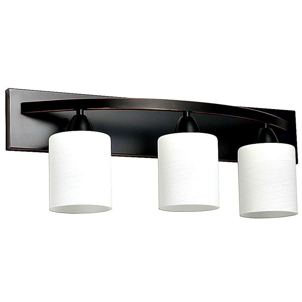 The Door Bull Bathroom Vanity Light Fixture, 3-Lights, Oil-Rubbed Bronze, Contemporary Design, Frosted Glass Shade, Model VNT-1000