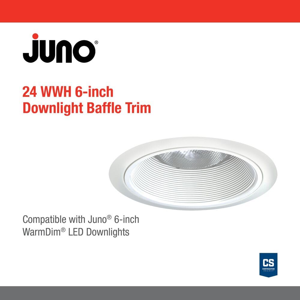 Juno Lighting Contractor Select 24W-Wh 6-Inch Tapered Recessed Light, Downlight Baffle White With White Trim