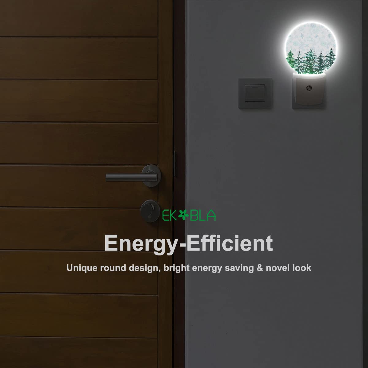 Ekobla Winter Pine Trees Woodland Night Light Snow Falling Snowflakes Green Woods Night Lamp Auto Sensor Led For Men Women Boys