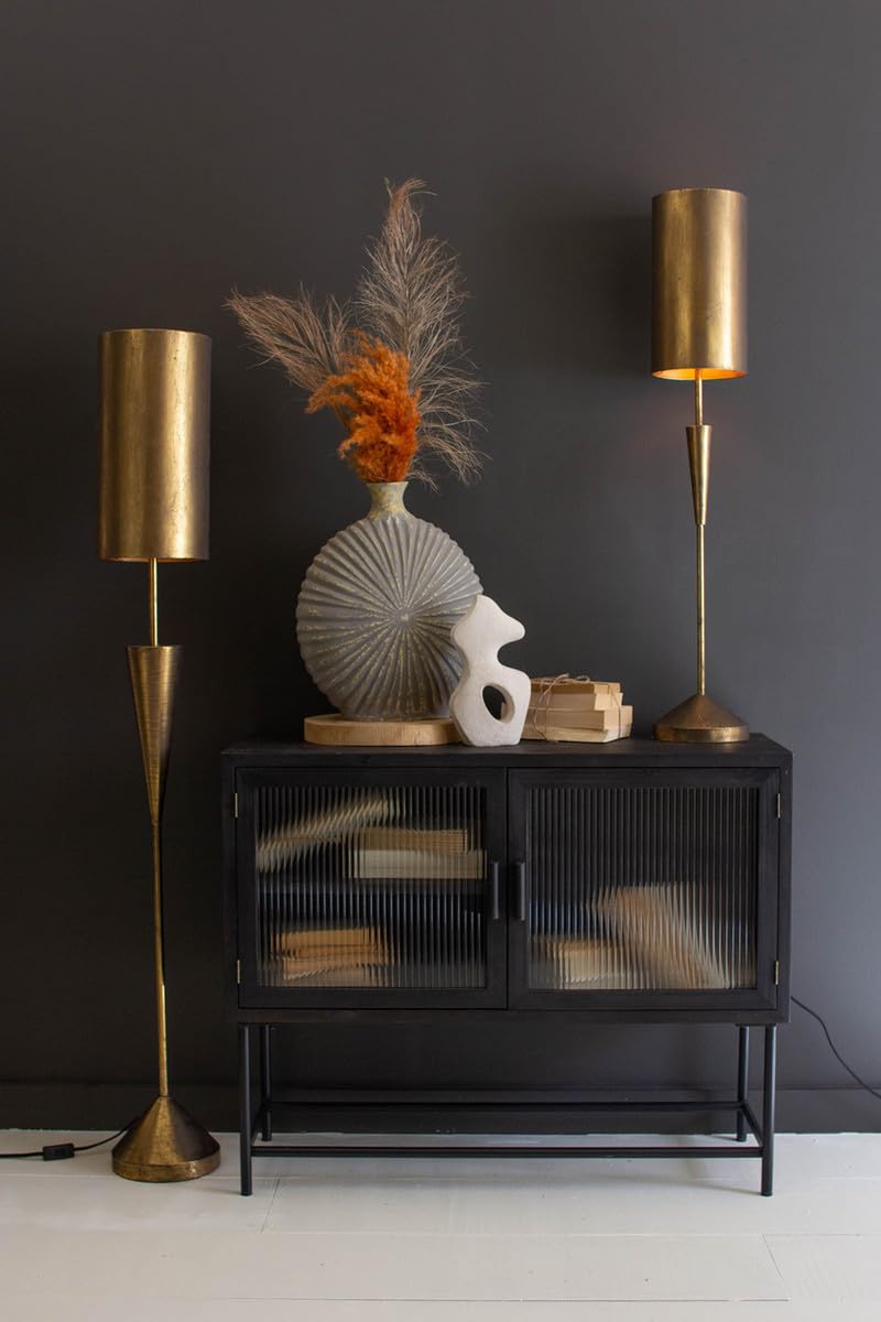 KALALOU Antique Gold Floor Lamp with Metal Barrel Shade, Model CLL2802