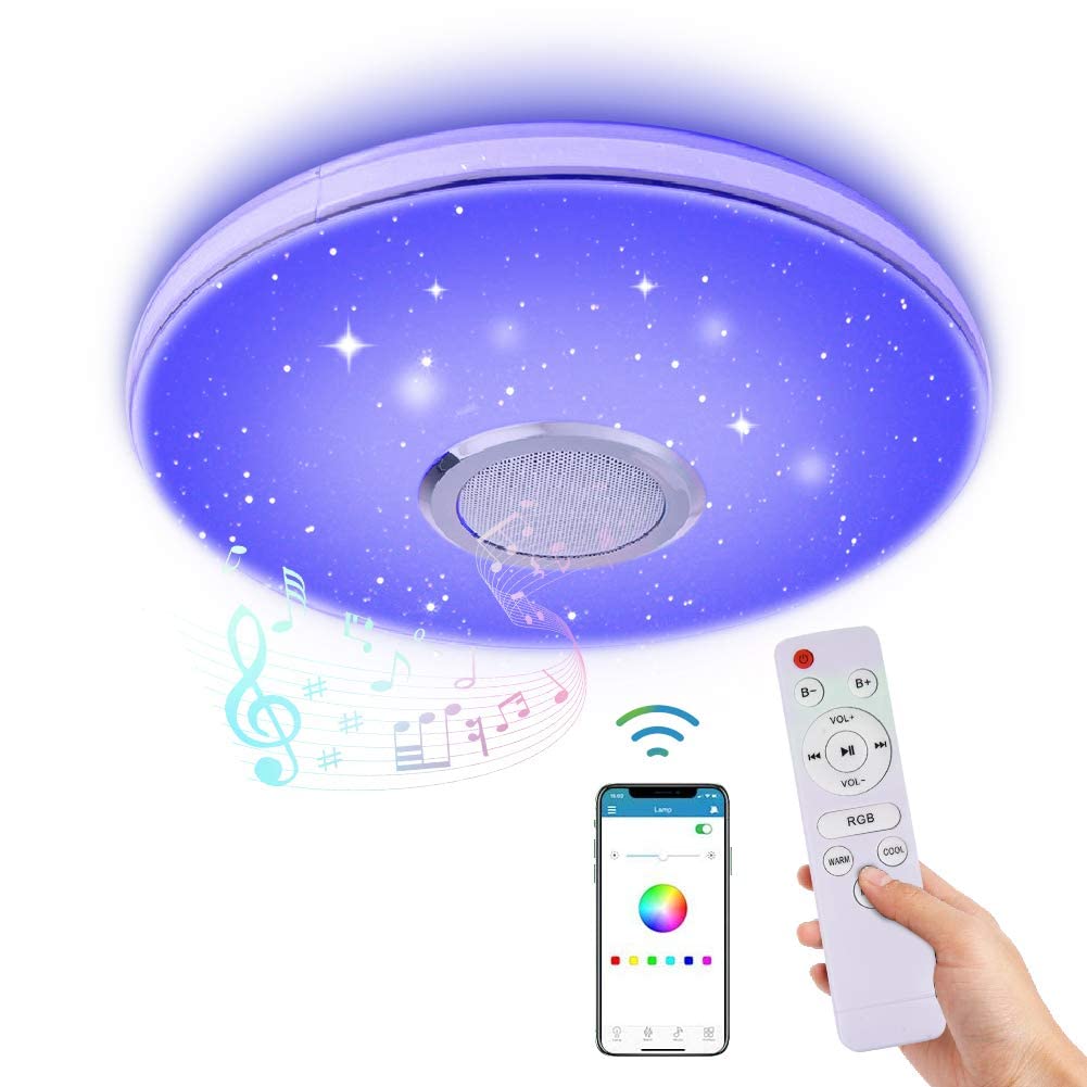 WZTO 36W LED Music Ceiling Light with Bluetooth Speaker, RGB LED Flush Mount Smartphone APP Control Remote Color Changing Ceilin