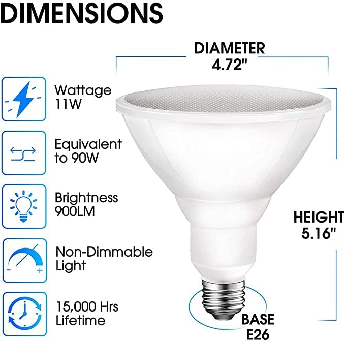 Energetic Par38 Led Flood Outdoor Light Bulb, 4000K Cool White, 90 Watt Equivalent (11W), Wet Rated, 900Lm, E26 Base, Non-Dimmable, Ul, 6 Pack