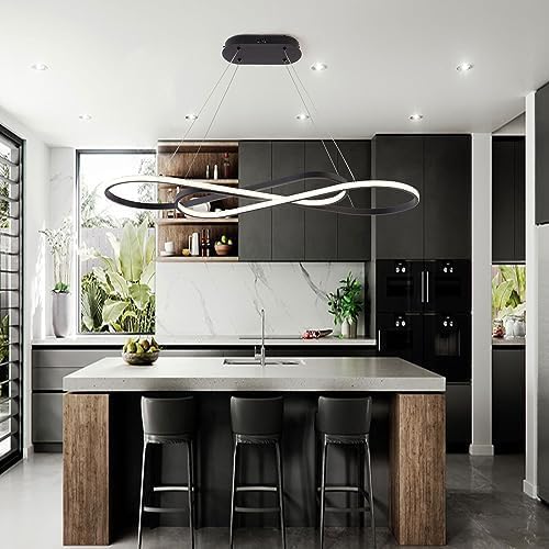 Likflyer Led Pendant Light, Modern Chandelier,Dimmable Black Led Chandelier For Dining Room Light Fixture Over Table Modern Kitchen Island Lighting With Remote,Height Adjustable Ceiling Lamps