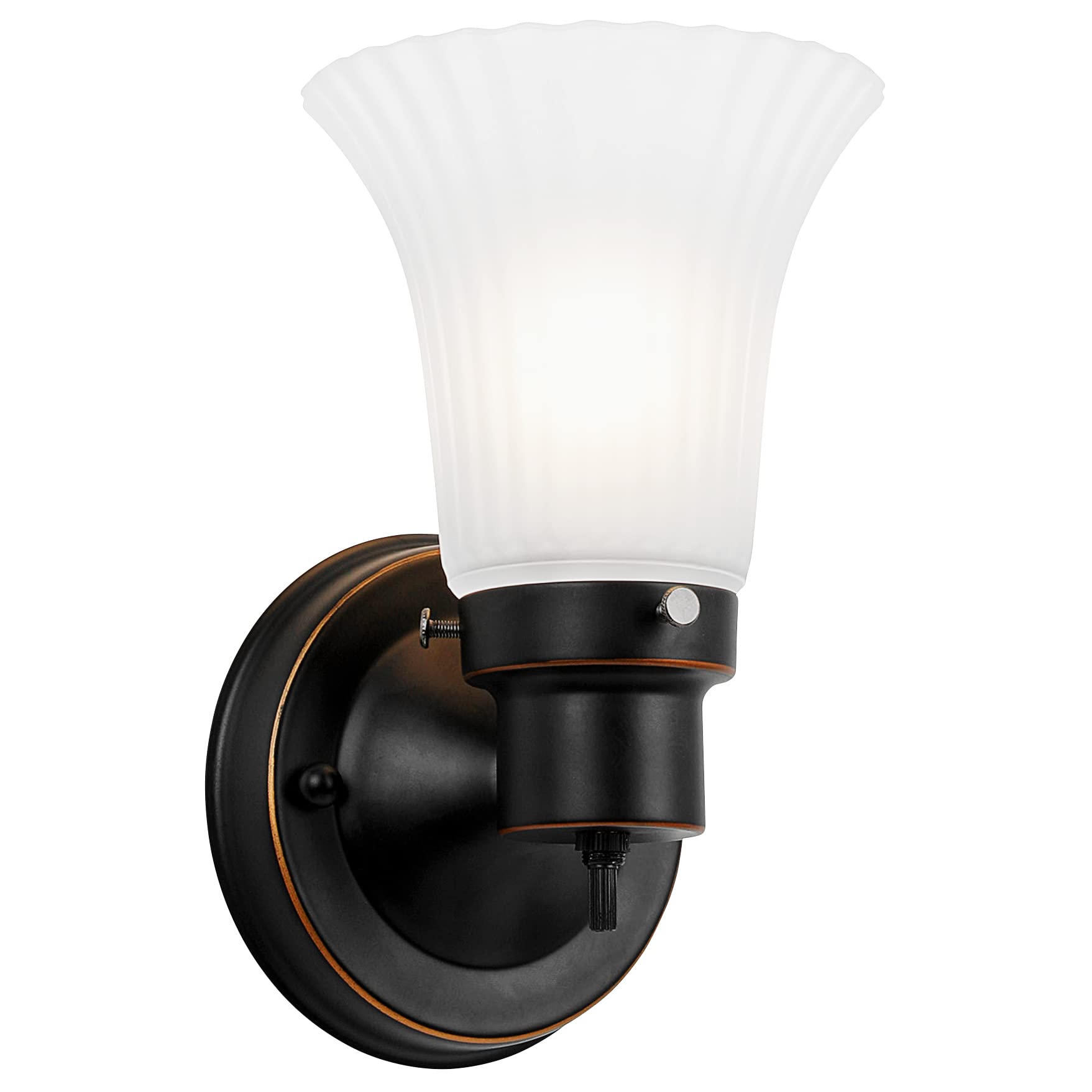 Design House 505115 1-Light Dimmable Wall Sconce, Frosted Flute Glass, 8.25H X 5.1W, Oil-Rubbed Bronze For Bathroom,