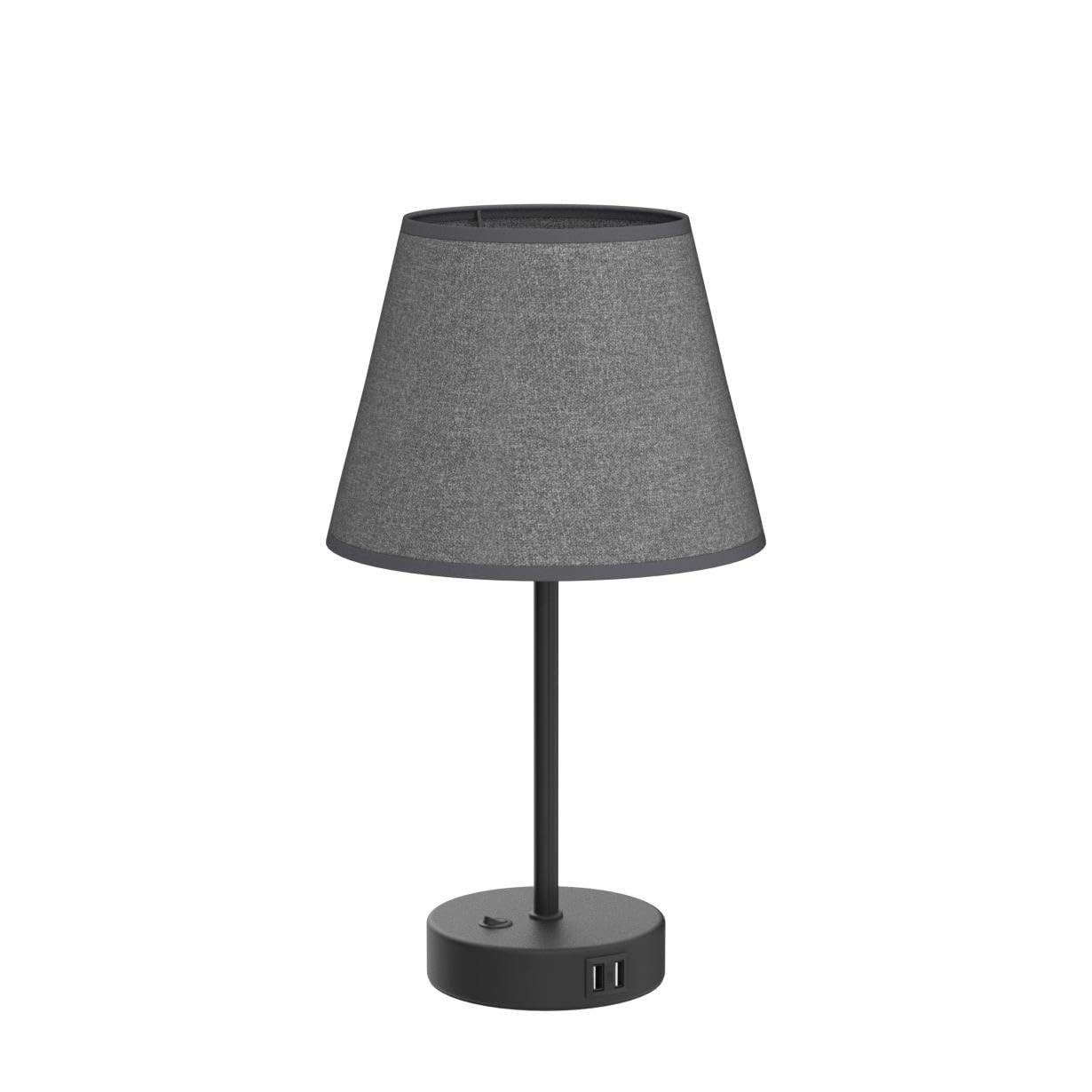 JS NOVA JUNS Bedside Lamps Set of 2 with USB Charging Ports, White Fabric Shade, Black Metal Base, Model JS33