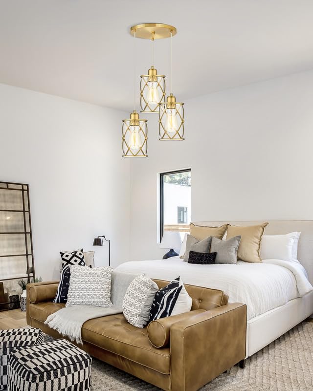 Osimir 3-Light Brushed Gold Chandelier With Clear Glass, Modern Farmhouse Pendant Lighting