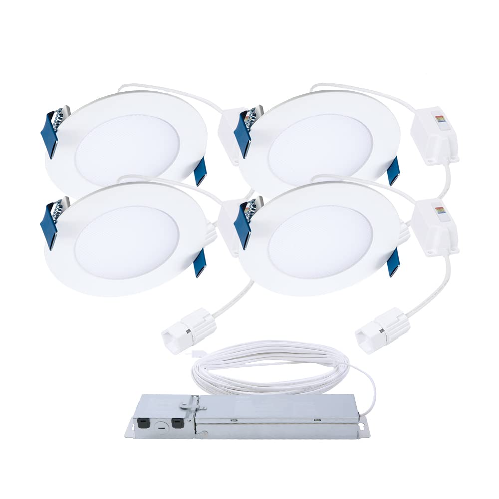 HALO Quicklink 4 Inch Canless Ultra-Thin Recessed Lighting LED Wafer Light for Ceiling and Shower - 4 Pack Starter Kit - 640 Lum