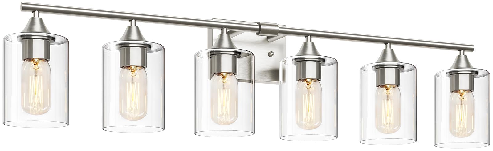 Xpehk 6-Light Bathroom Lighting Fixtures Over Mirror,Brushed Nickel Light Fixture Bathroom,Vanity Light With Clear Glass Shade,M