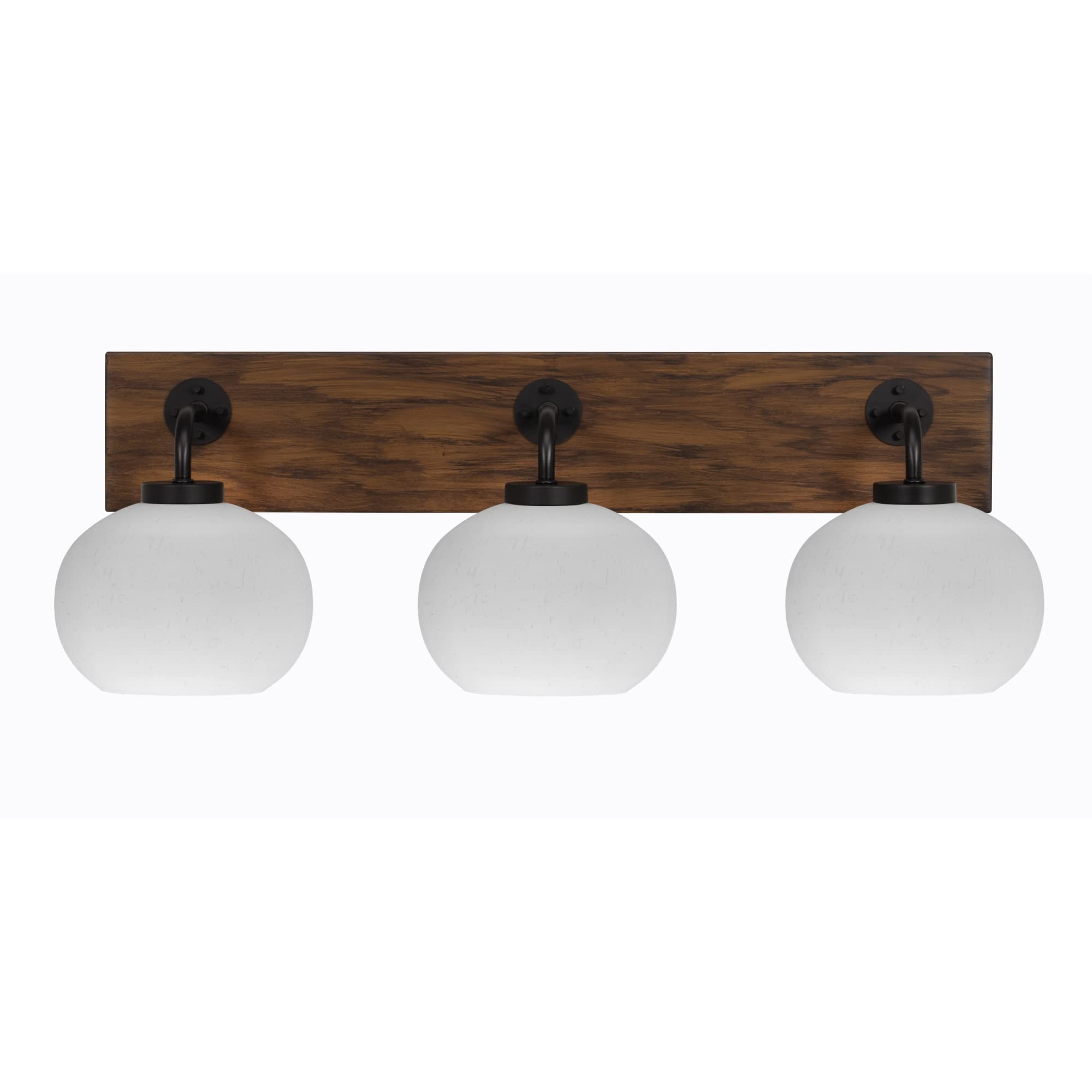 Oxbridge 3 Light Bath Bar In Matte Black & Painted Wood-Look Metal Finish With 7" White Muslin Glass