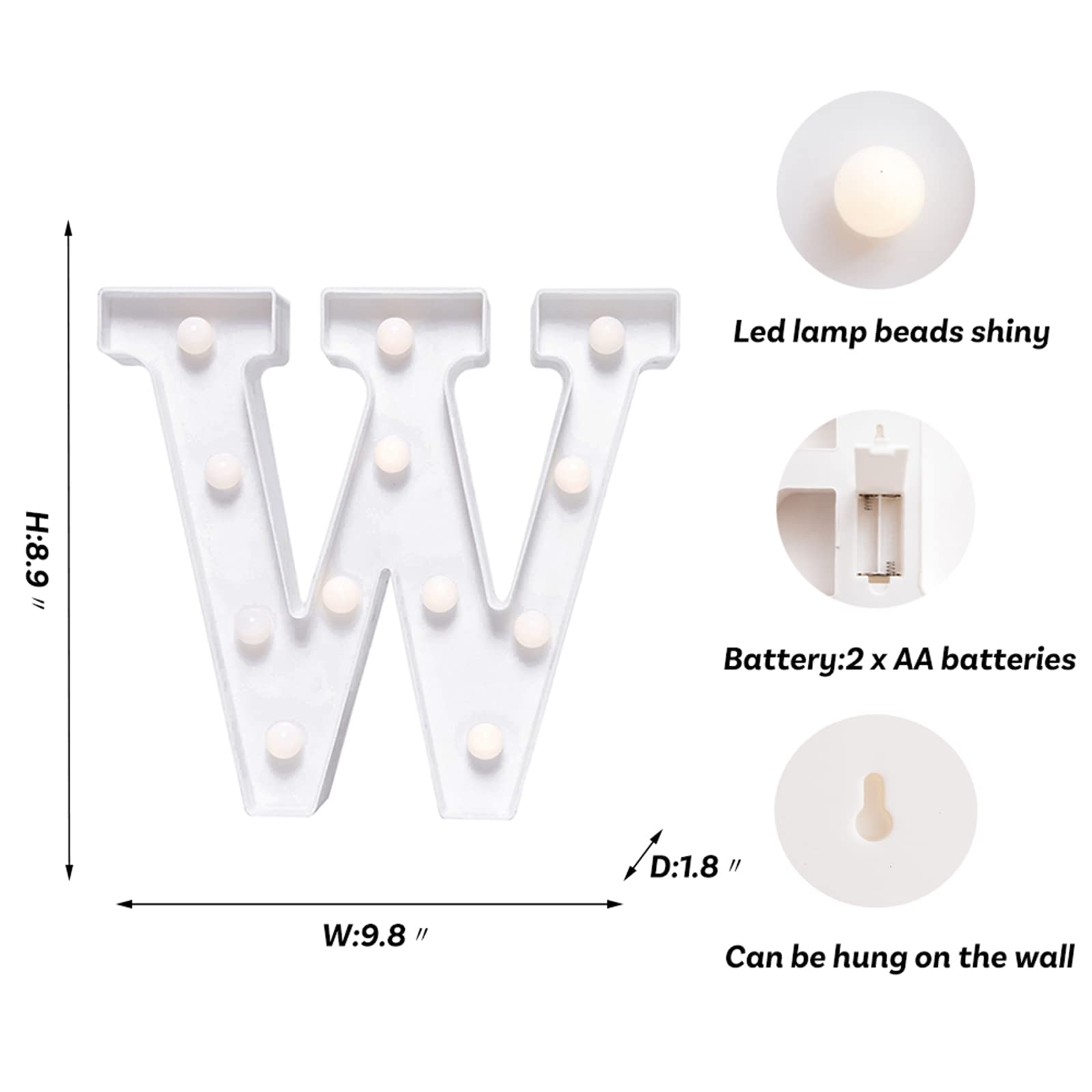 Foaky Led Letter Lights Sign Light Up Letters Sign For Night Light Wedding/Birthday Party Battery Powered Christmas Lamp Home Bar Decoration(W)