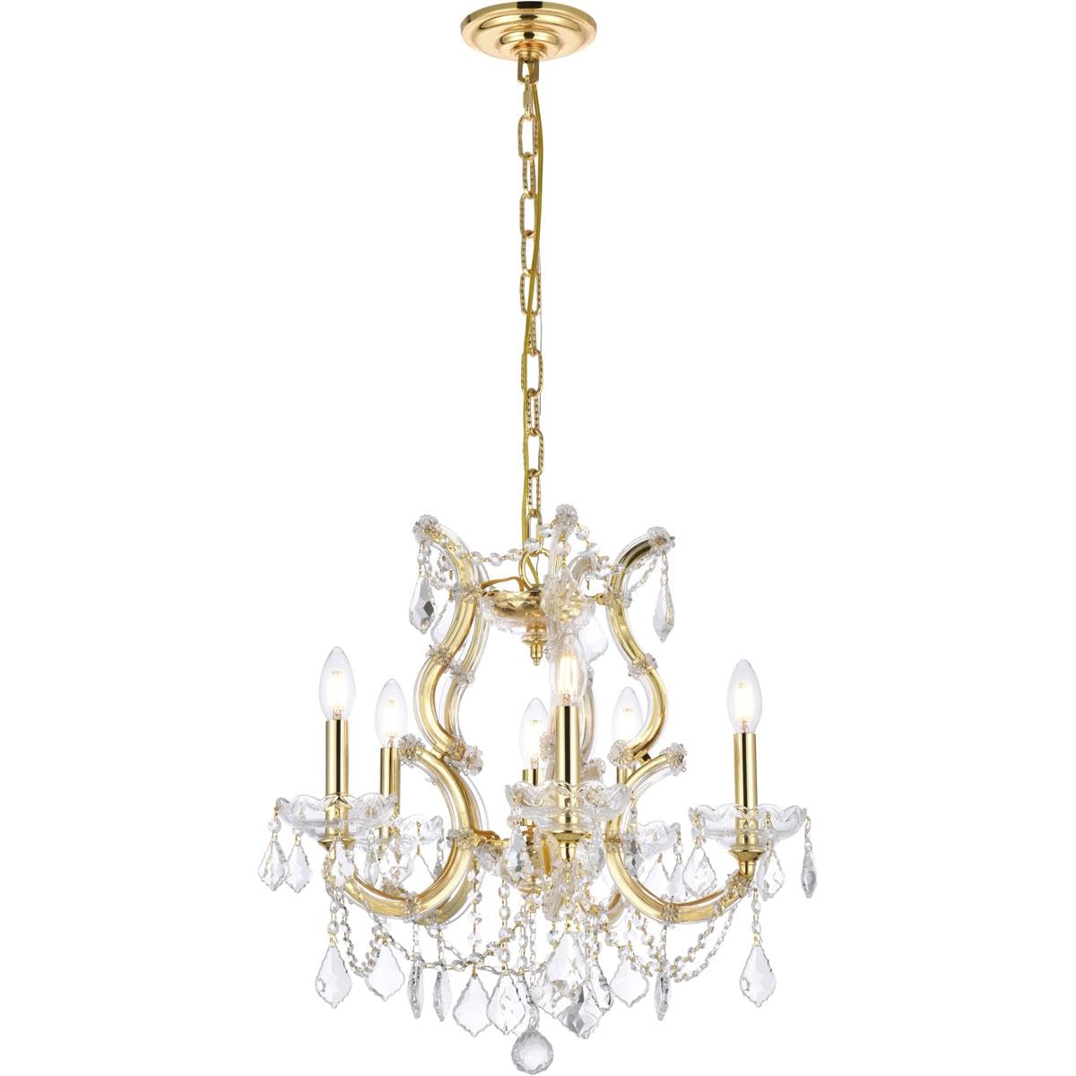 Elegant Lighting 2800D20G/RC Theresa Collection 6-Light Hanging Fixture Royal Cut Crystal with Gold Finish