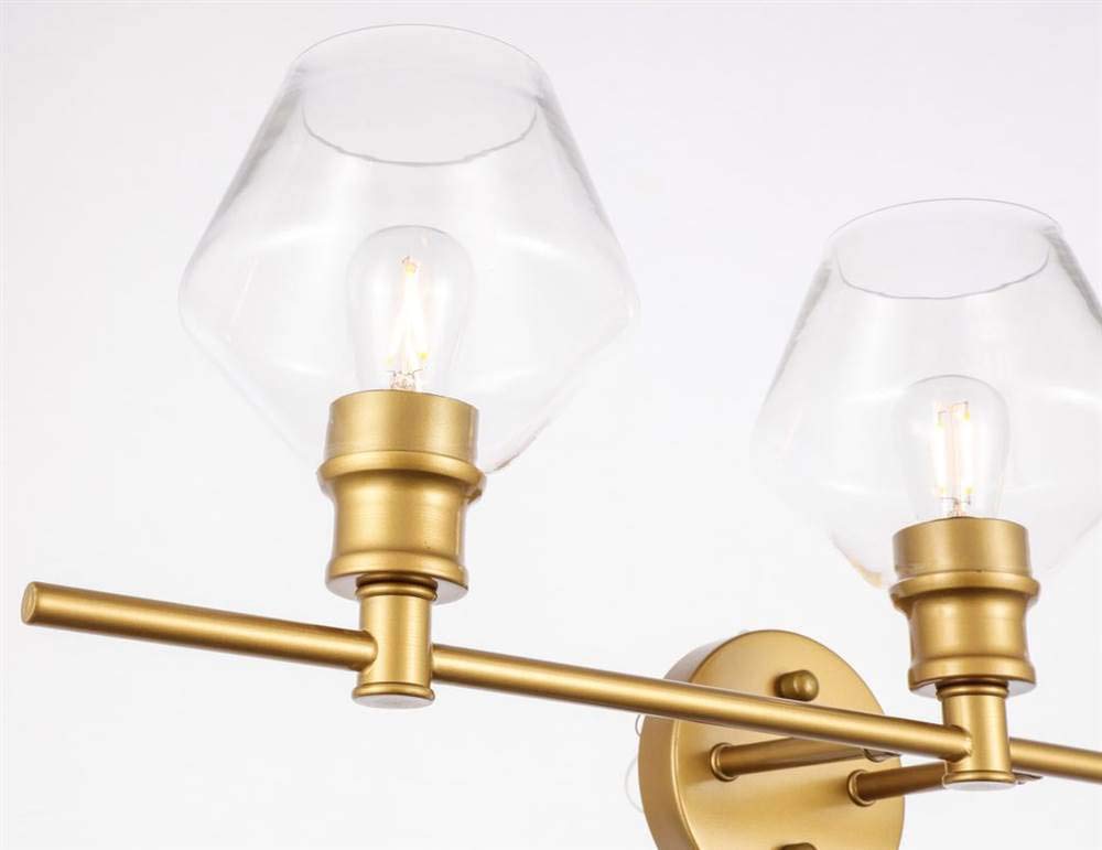Elegant Lighting Living District Gene 3-Light Mid-Century Metal Wall Sconce in Brass and Clear