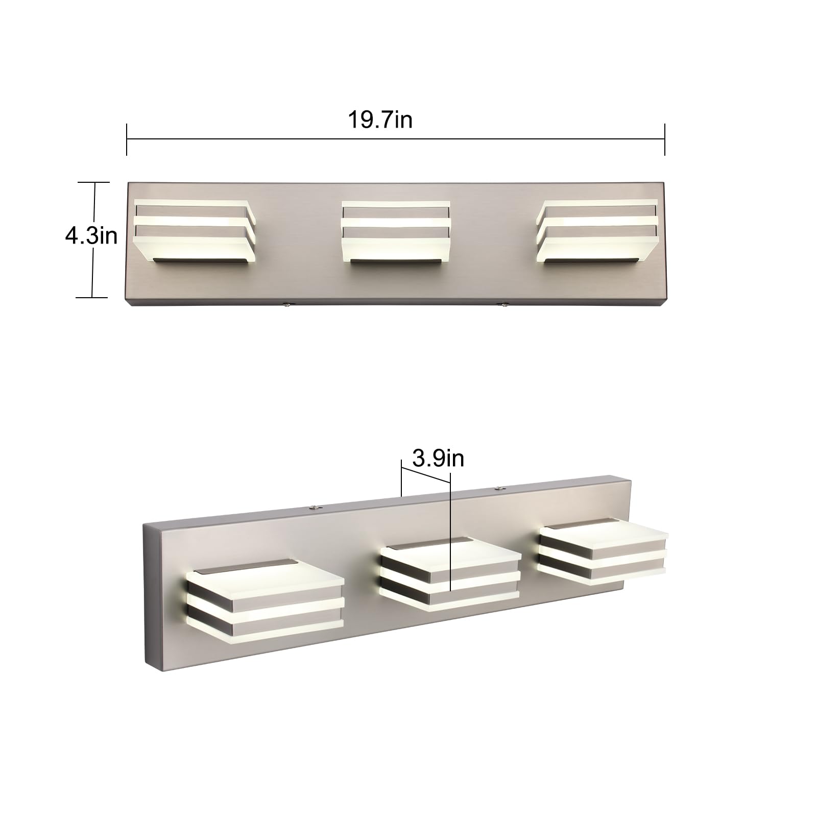 Yumcrelect Brushed Nickel Vanity Lights For Bathroom Light Fixtures (3-Light  20-Inch) Adjust 3 Colors Modern Bath Lighing Fixture Over Mirror Led Vanity Lighting