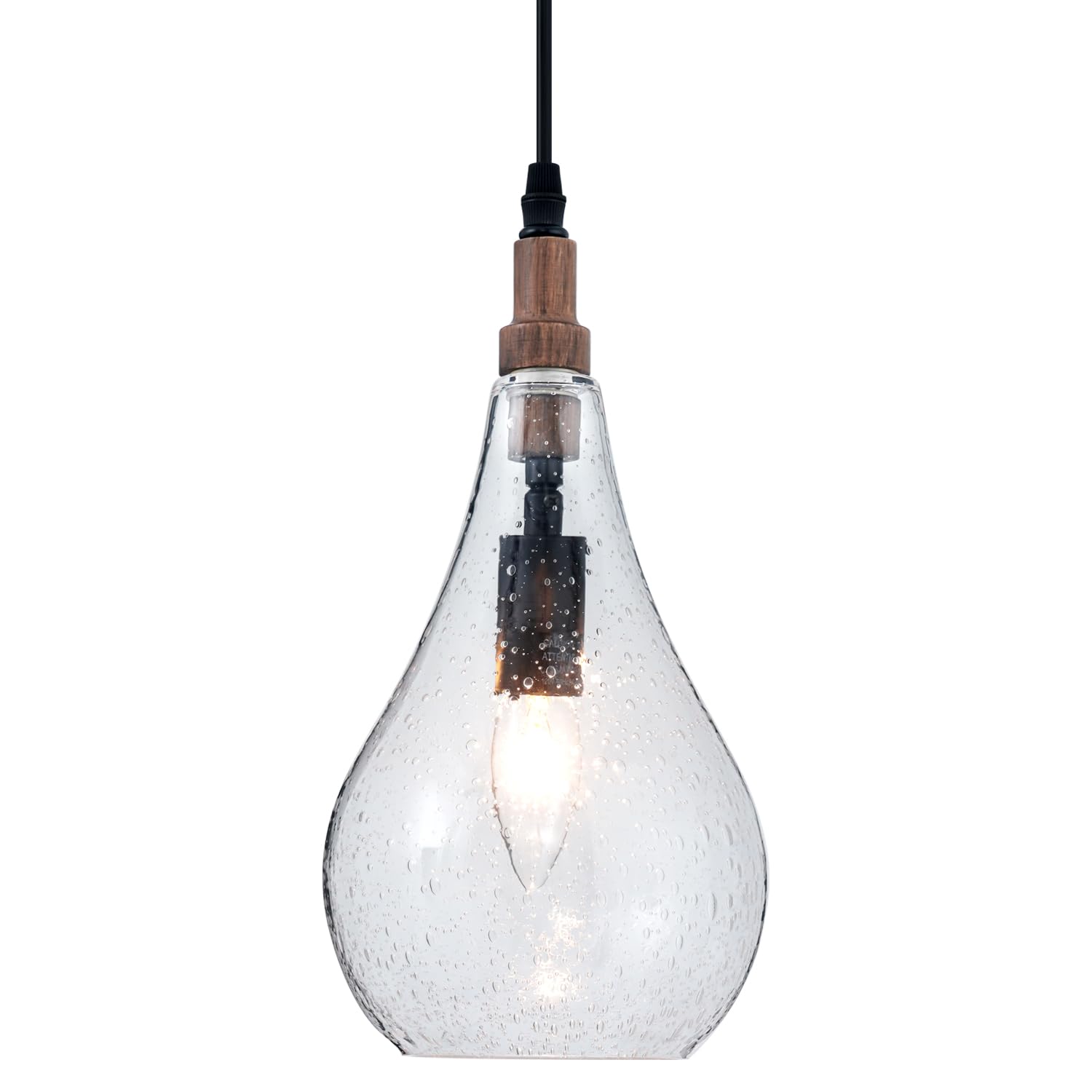 Elyccupa Farmhouse Wood Bubble Seeded Glass Pendant Light Adjustable Industrial Pendant Lighting Fixtures For Kitchen Island Din