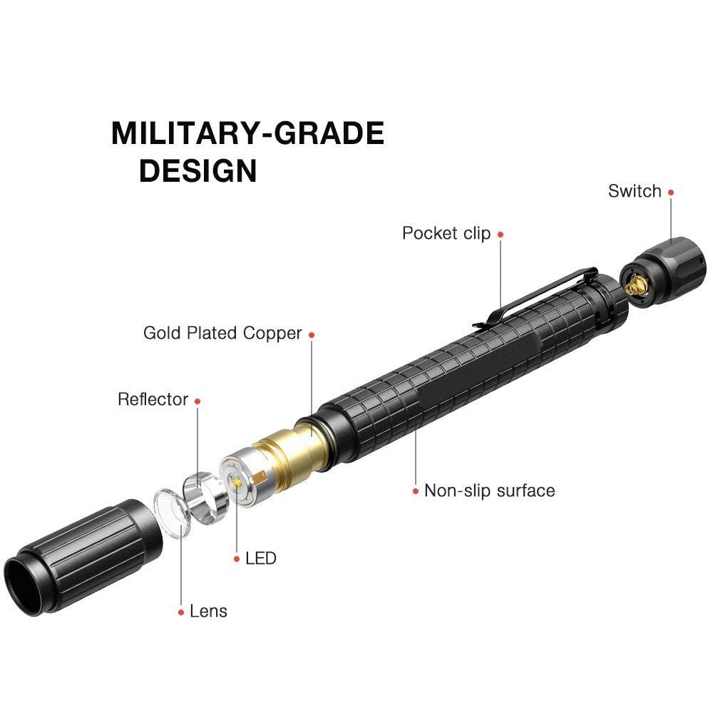 infray Small LED Flashlight, Zoomable, Handheld Mini Pocket-Sized EDC Tactical Pen Light with Super High Lumen LED, IPX5 Water-R