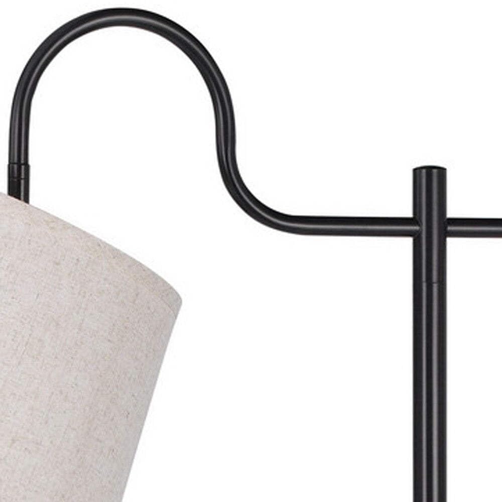 HomeRoots Floor Lamp, 63 in. Adjustable, Traditional Style, Metal, Gray Square Shade, Bronze Finish