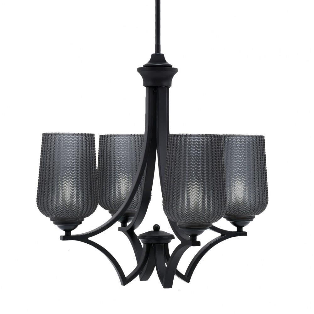 Toltec Lighting 564-Mb-4252 Zilo - 4 Light Uplight Chandelier-19.75 Inches Tall And 20.25 Inches Wide, Finish Color: Matte Black, Glass Color: Smoke Textured