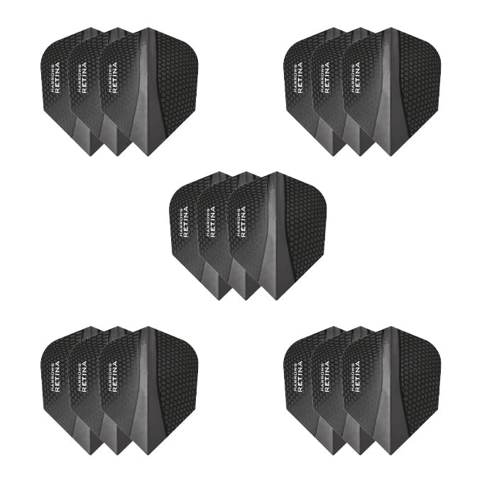Harrows Retina Dart Flights - 100 Micron, Black, 5 Sets (15 Flights Total) - enhanced Extra Strong Darts Accessories Made in UK