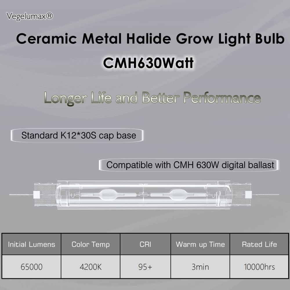 Vegelumax Cmh 630Watt Double Ended Master Color Cdm Grow Lamp,Ceramic Metal Halide Hid Grow Light Bulb 4200K With Optimized Full Spectrum For Indoor Plant Flower Growth Flourishing,Cri 95+,1Pack