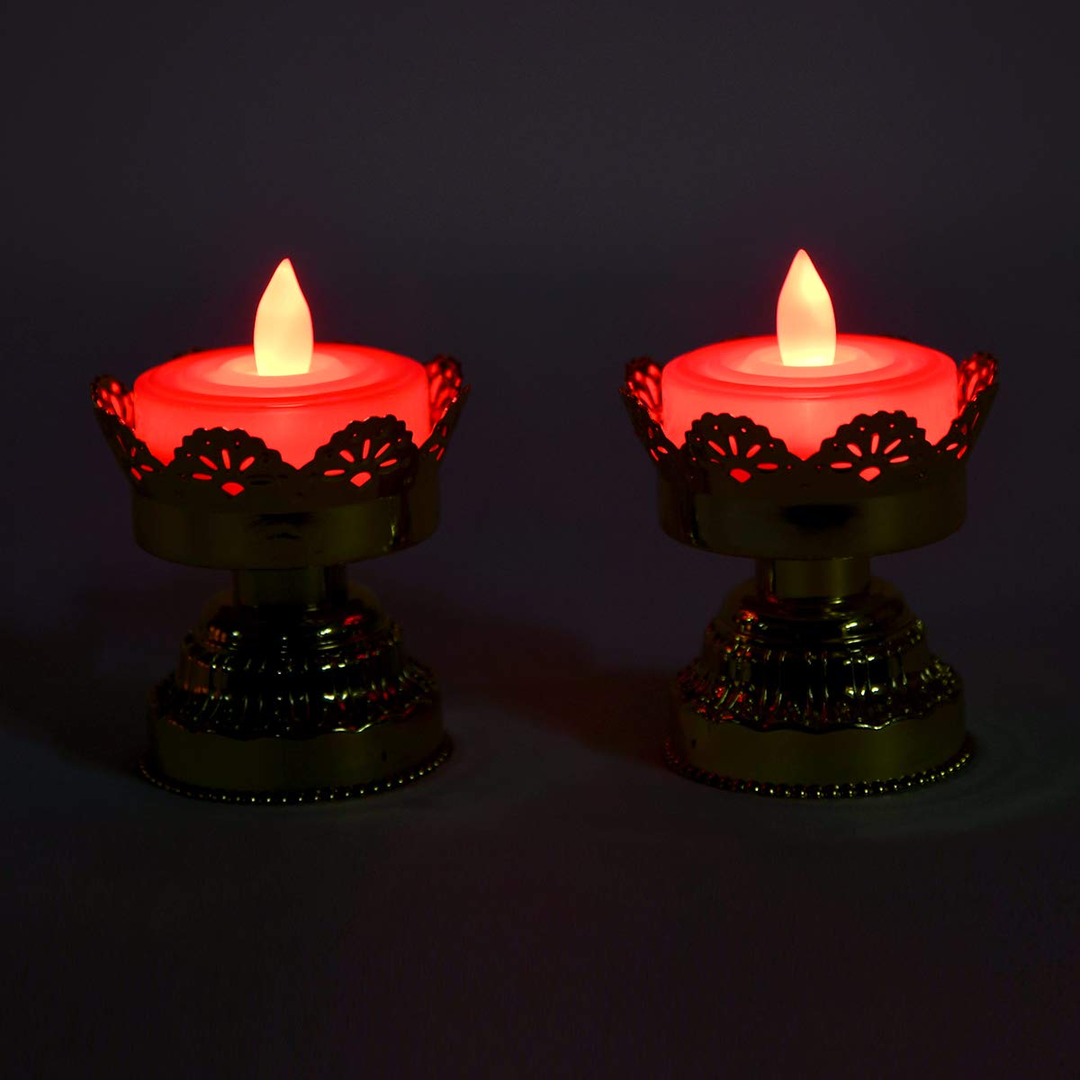 HomeFast Elevate Your Celebrations with Opulent Elegance Battery Operated Red & Gold LED Bulb Lights Diya for Weddings and Speci