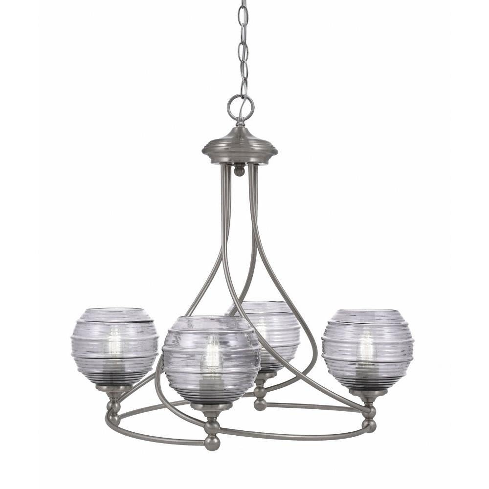 Toltec Lighting 904-Bn-5112 Capri - 4 Light Uplight Chandelier-22.75 Inches Tall And 22.75 Inches Wide, Finish Color: Brushed Nickel, Glass Color: Smoke Ribbed