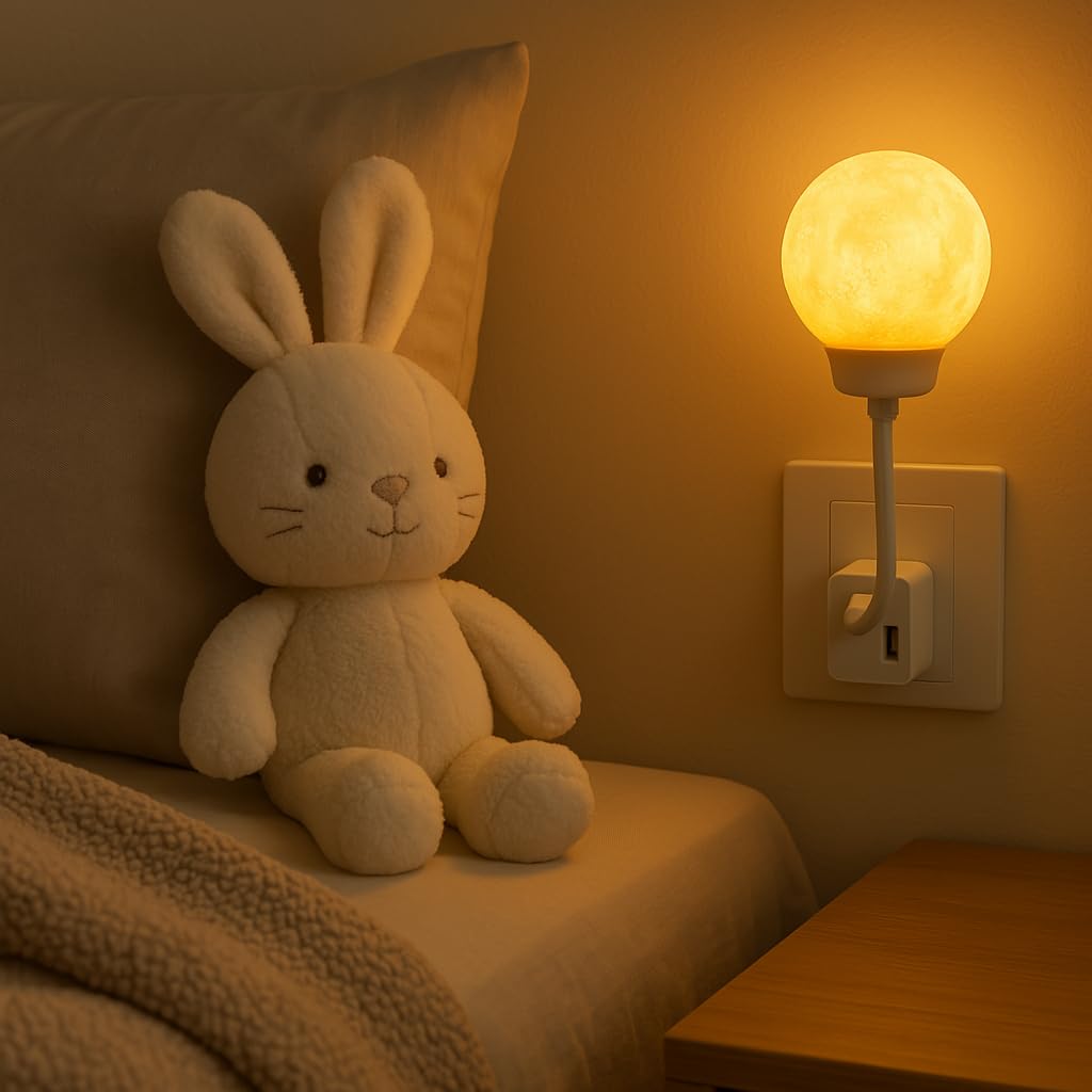 BIEKEW Smart Moon Night Light for Kids, USB Plug-in LED Lamp with 3-Color Dimming & Voice Control, Decorative Moon Nightlight fo
