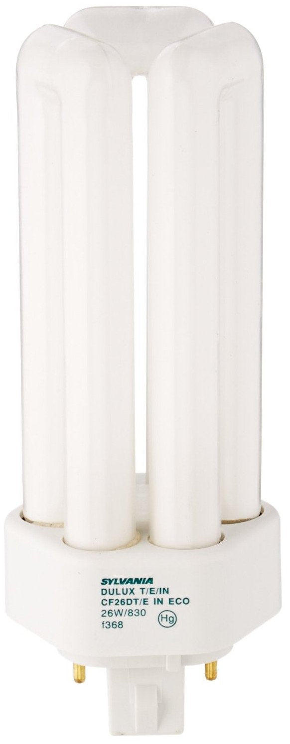 Sylvania 20880 (12-Pack) CF26DT/E/IN/830/ECO 26-Watt Triple Tube Compact Fluorescent Light Bulb, 3000K, 1746 Lumens, 82 CRI, T4 Shape, 4-Pin GX24q-3 Base
