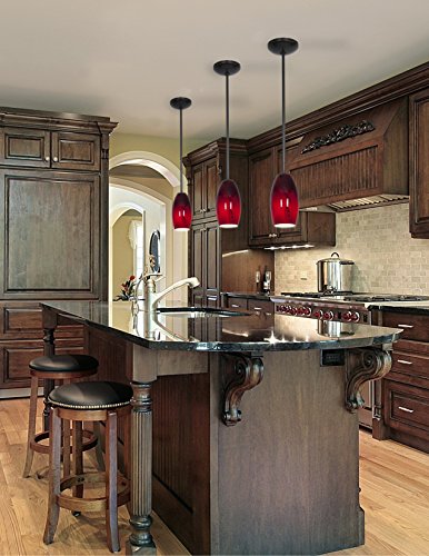 Merlot Glass Pendant - Rods - Oil Rubbed Bronze Finish - Red Sky Glass Shade