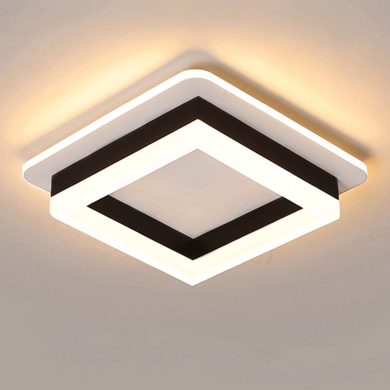 CANEOE Square Modern LED Ceiling Light Fixture, 24W, Black, 3000K, Flush Mount for Living Room, Bedroom, Kitchen, Model GD-2CFXBK-US