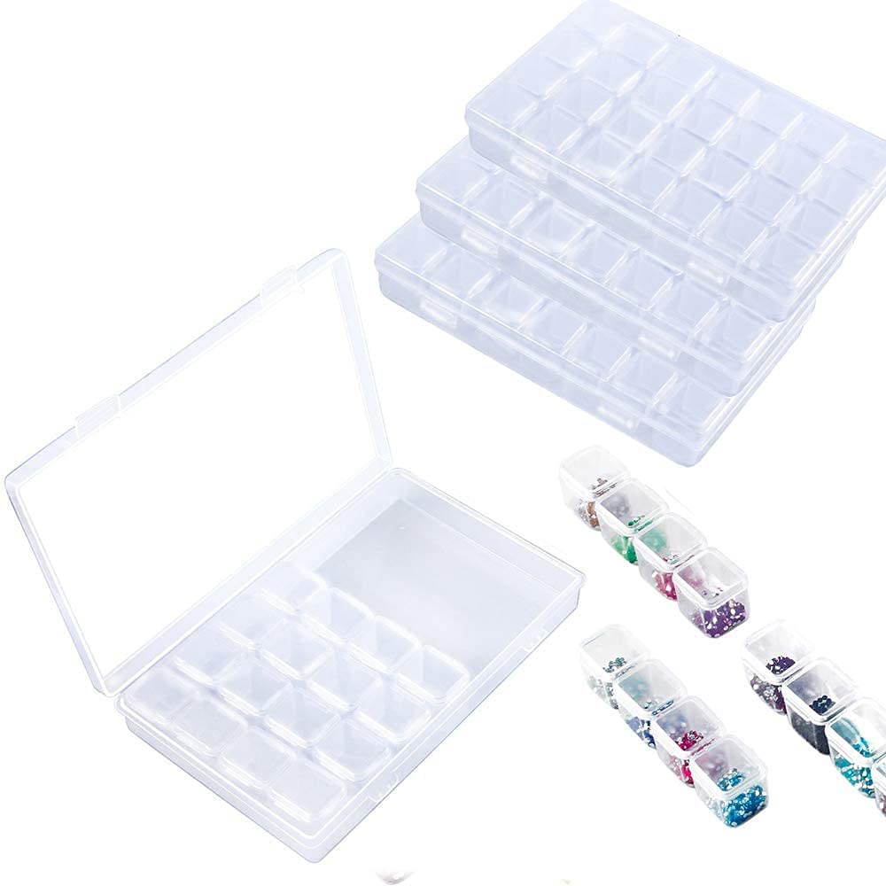 Diamond Embroidery Box, FOME 3 Pack Clear Diamond Painting Storage Box Containers Each with 28 Mini Compartments Grids Mosaic Ki