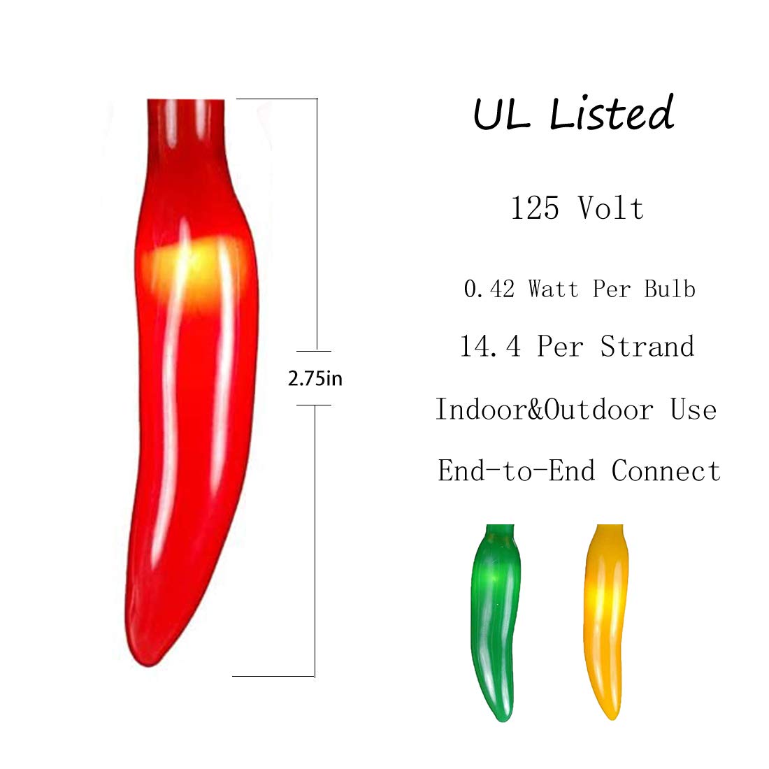 Abeja Multicolor Chili Pepper String Lights With 35 Chili Bulbs Warm Lights 13.6Ft, Ul Listed For Indoor/Outdoor Lights Bedroom