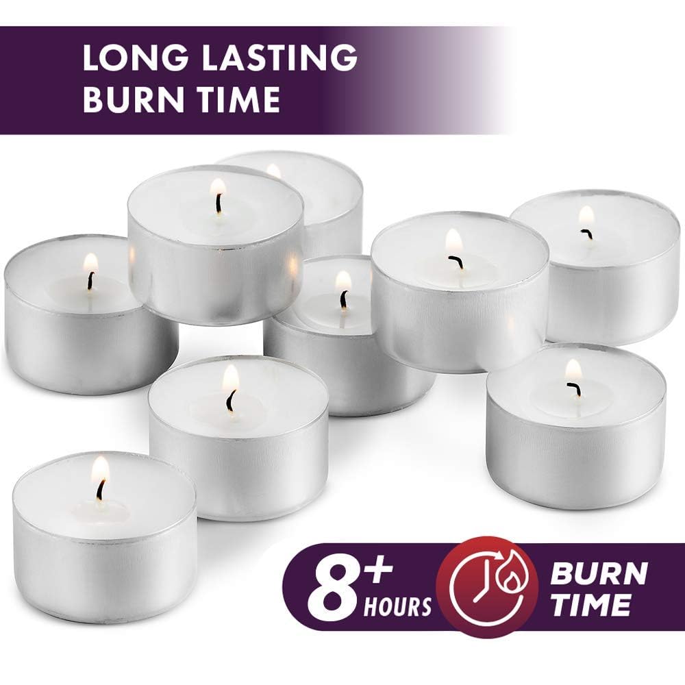 Montopack Unscented White Tealight Candles Bulk [50] | 8 Hours Of Smokeless, Dripless, Long Lasting Burning Paraffin Tea Lights | Small Votive Mini Candles For Home, Shabbat, Weddings & Emergencies