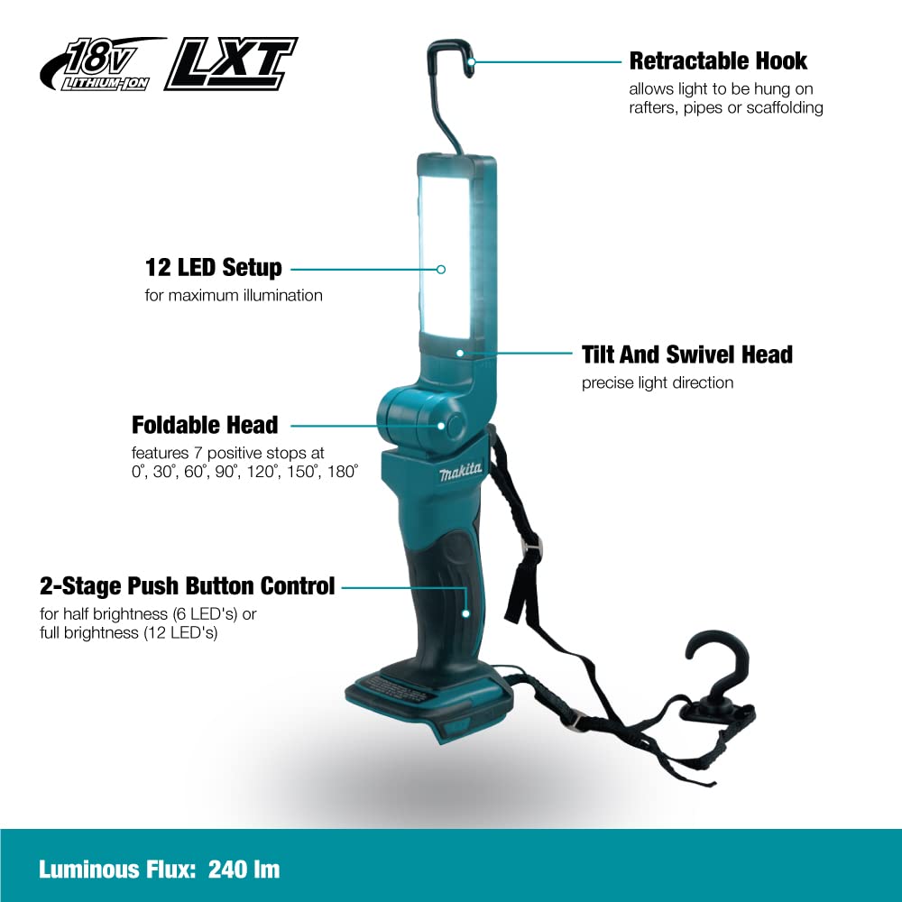 Makita DML801 18V LXT Cordless Flashlight, 12 L.E.D., Plastic, Black
